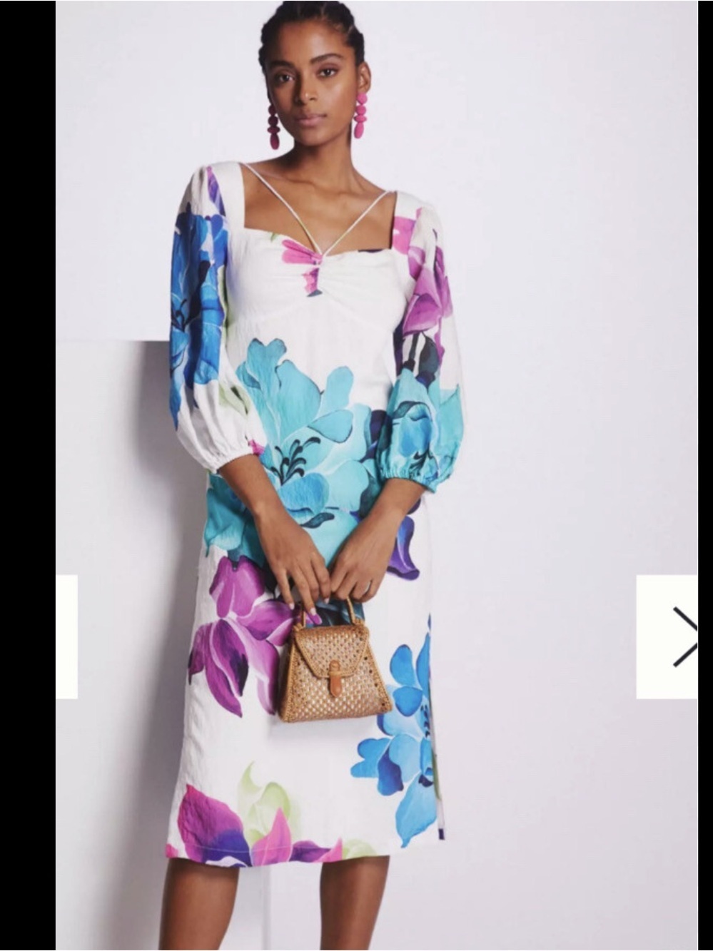 Anthropologie Maeve White Midi Dress with Blue & Purple Floral Print 4P NWT